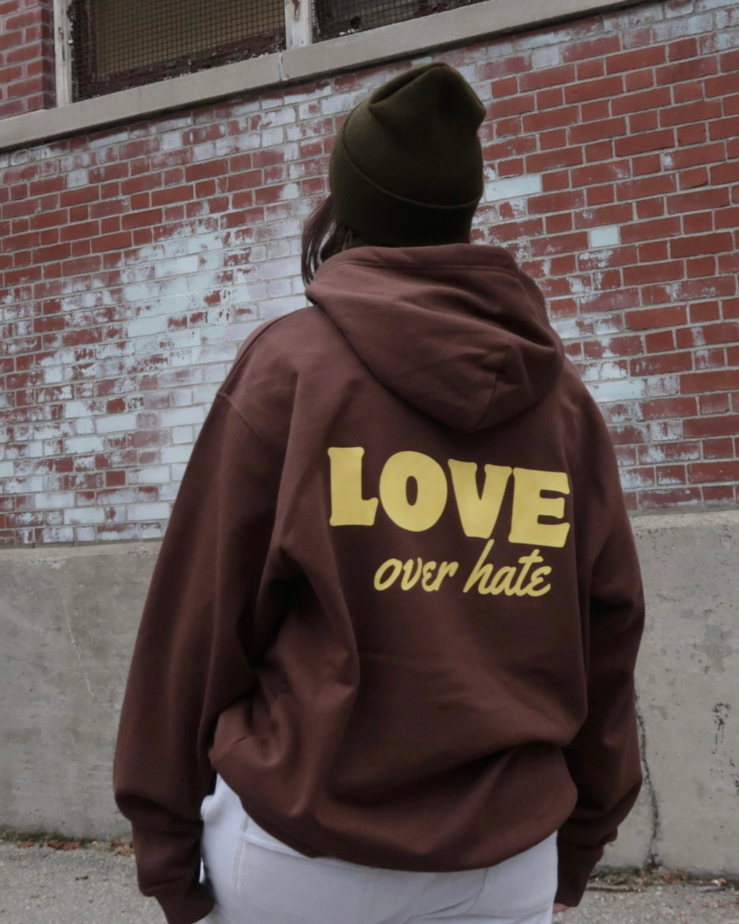 LOVE over hate HOODIE (Brown)