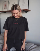 Load image into Gallery viewer, "COMMON LOVE" TEE (Hot Pink on Vintage Black)