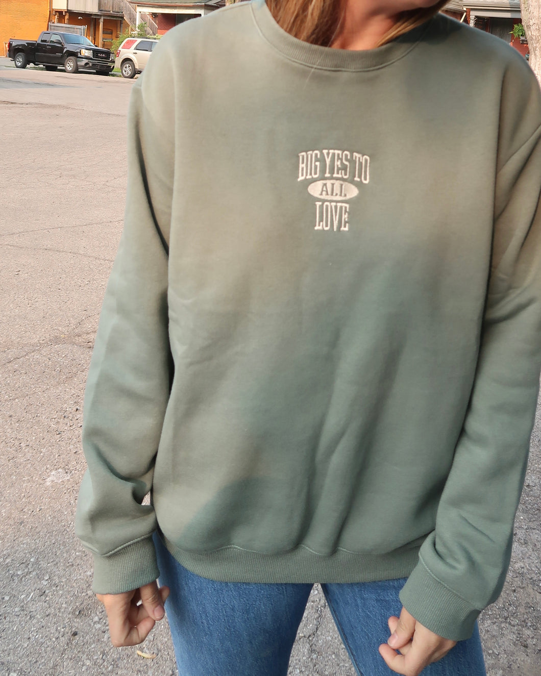 BIG YES TO LOVE Relaxed Crewneck (SAGE)