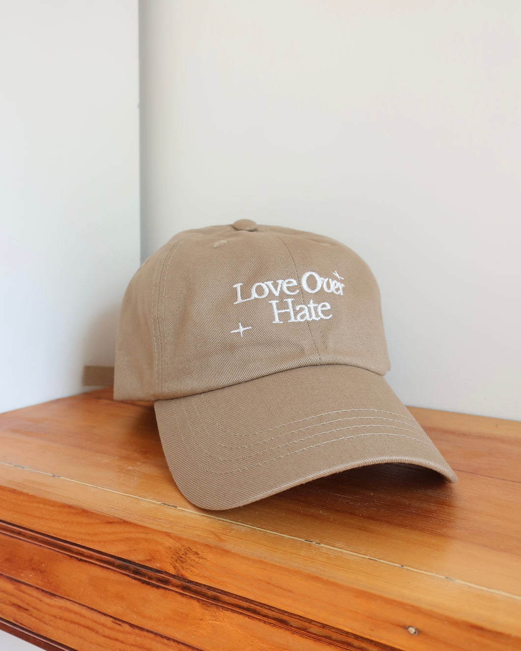 Love Over Hate dad hat (khaki)