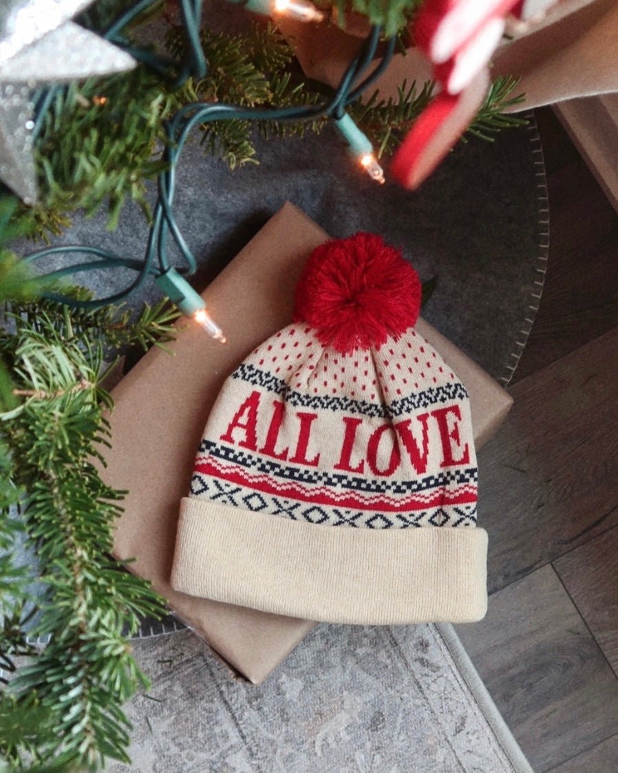 'ALL LOVE' TOQUE/BEANIE (Kevin McCallister Red & Navy)